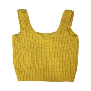 Parrinello Vintage Mustard Yellow Ribbed Knit Crop Tank‎ Top Ramie Cotton Small